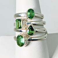 Thumbnail for Green kyanite rings: stack of 3 faceted sterling silver with green gems - Product #SK8322