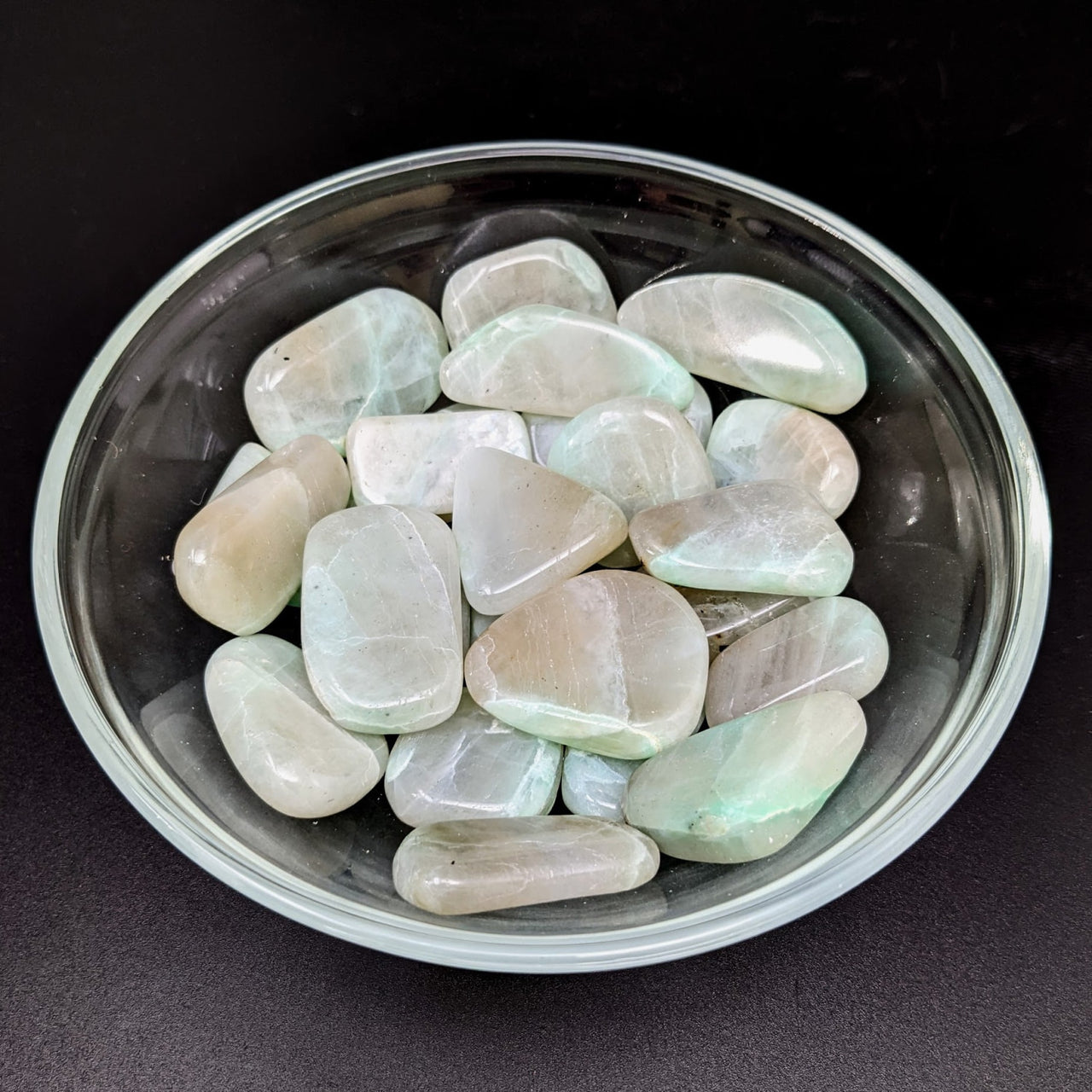 Green Moonstone Palm Stones in a Bowl - Product #LV1266