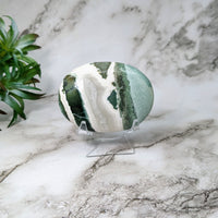 Thumbnail for Green Zebra Sardonyx Palm Stone - 2.5’ Marble Sphere with Green and White Striations #LV5162