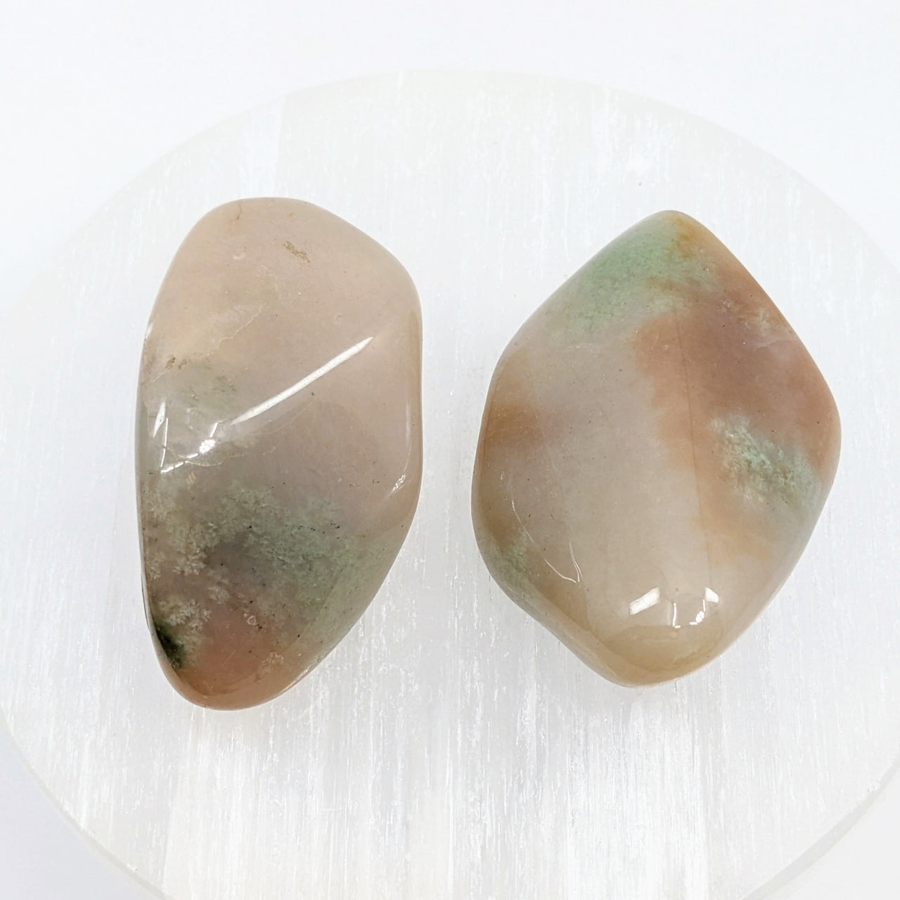 Two large green and brown grossularite garnet stones, pink & green pebbles #LV2929