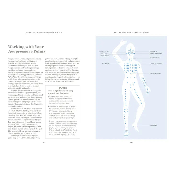 Gua Sha & Crystal Massage Book by Julie Civiello Polier showing a blue image of a man’s legs