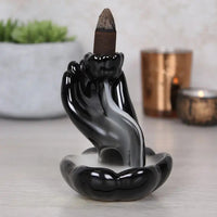 Thumbnail for Black hand holding pencil sculpture from Hand & Lotus Flower Backflow Incense Burner #LV4586