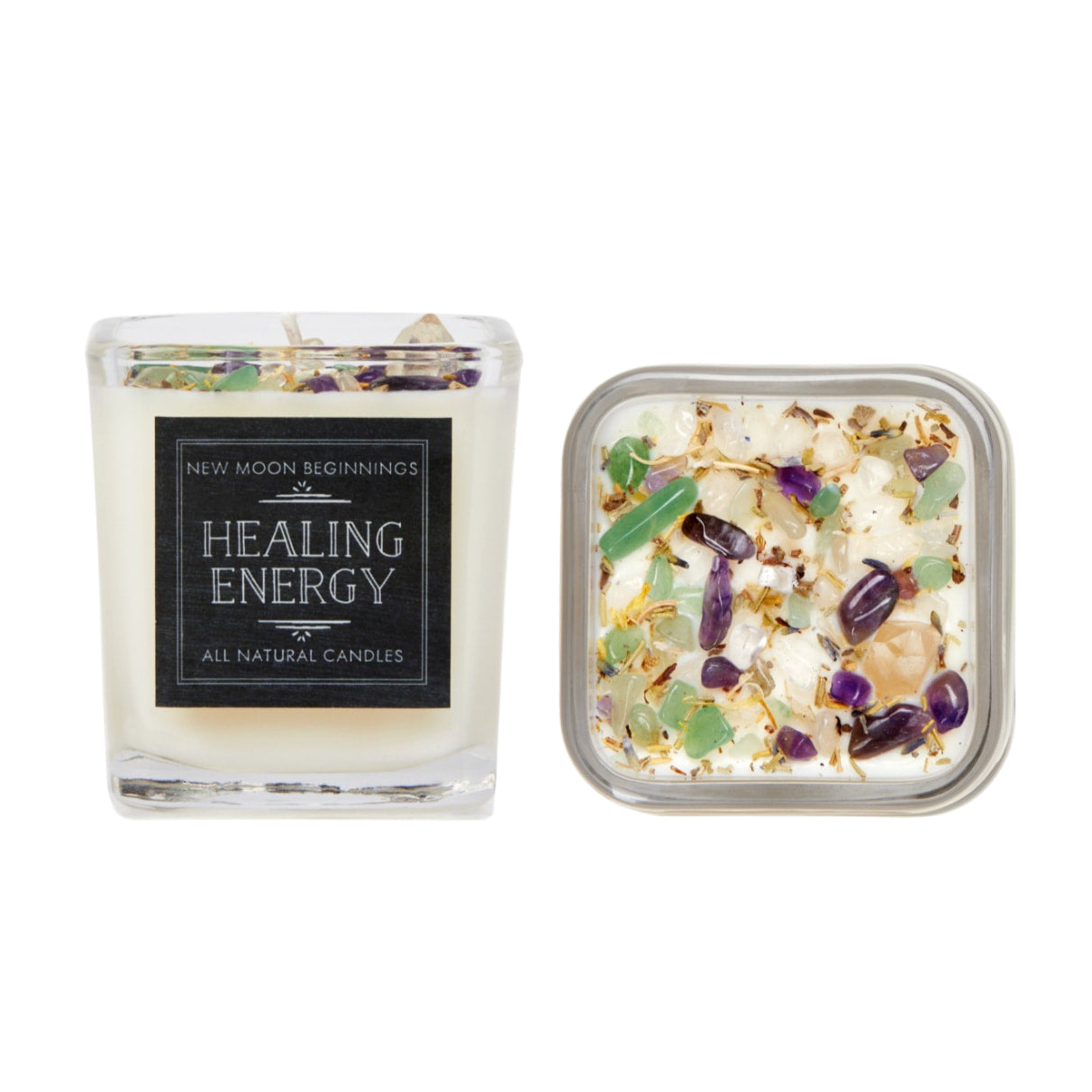 Healing Energy Candle with White Wax and Green Leaf - 7.5oz Soy Handmade #LV5485