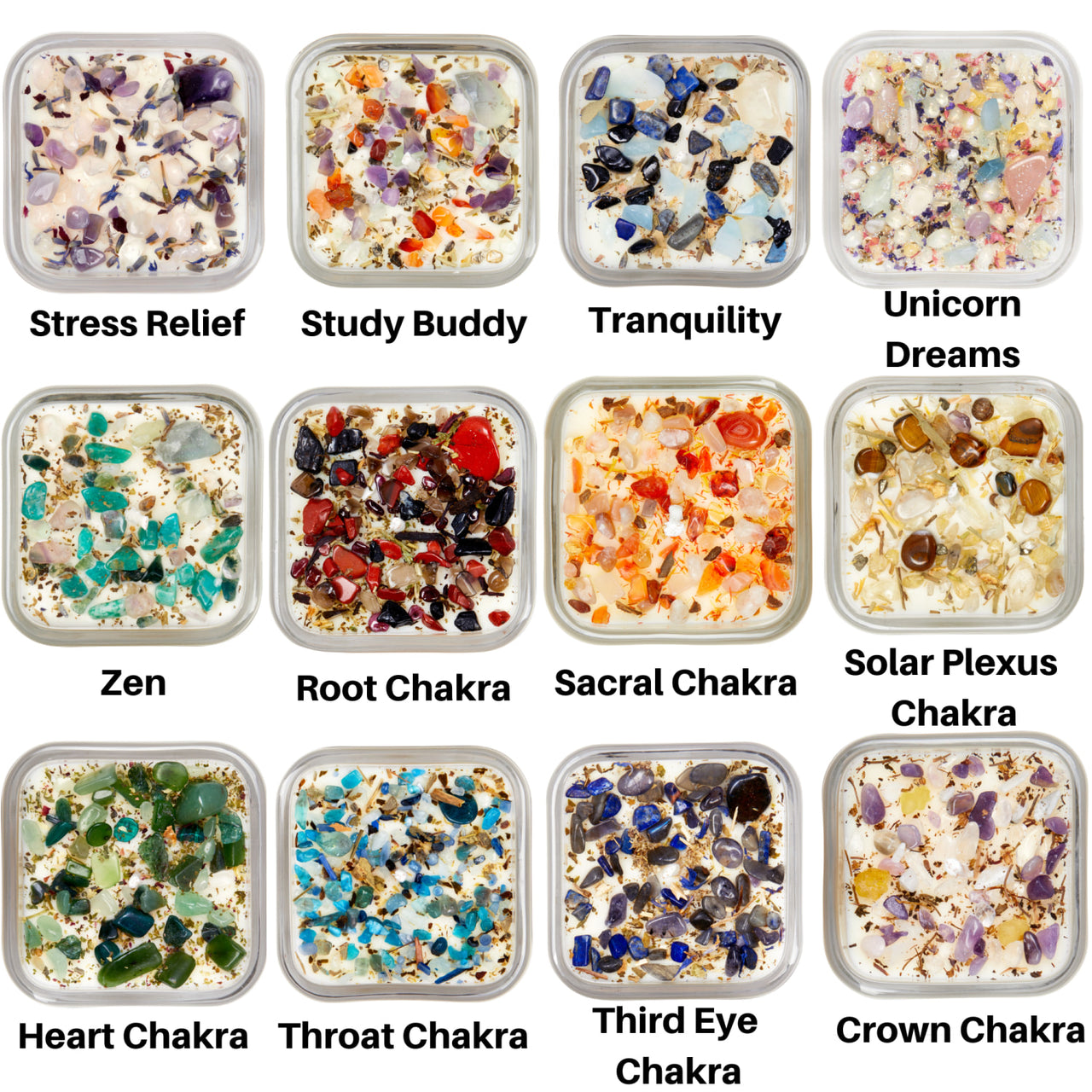 A collection of different colored sea glass in Healing Energy Candles 7.5oz Soy Candles #LV5485