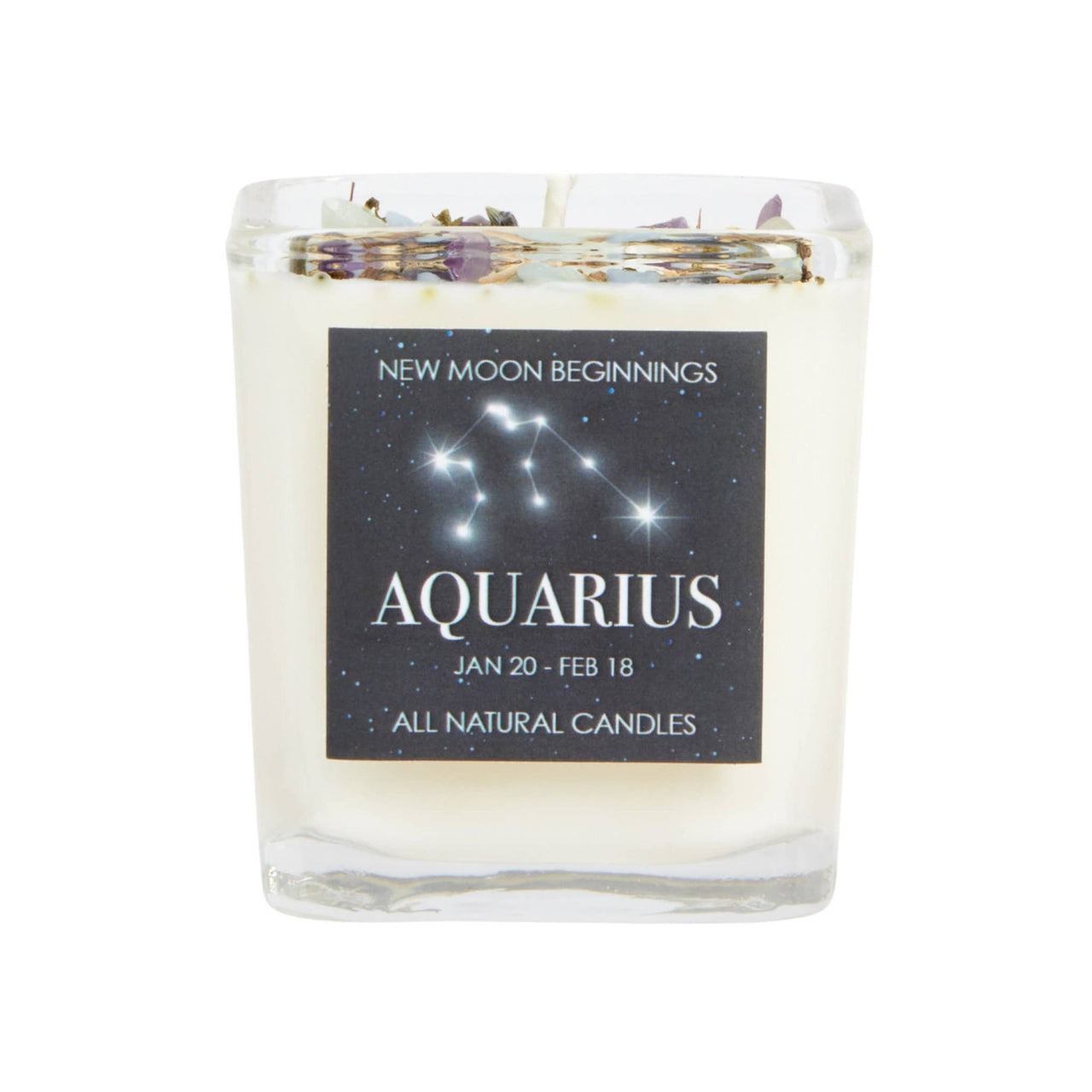 Aquarius Zodiac Sign Candle: Healing Energy Soy Candle 7.5oz, Handmade Crystals & Herbs