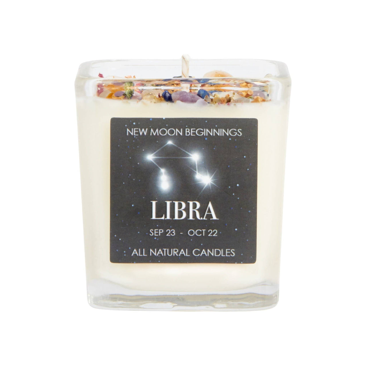 Healing Energy: White Soy Candle with Constellation Design, Crystals & Herbs, 7.5oz #LV5485