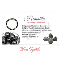 Thumbnail for Glass bowl of black hematite crystals from HEMATITE Crystal Information Card, Double sided #HC57