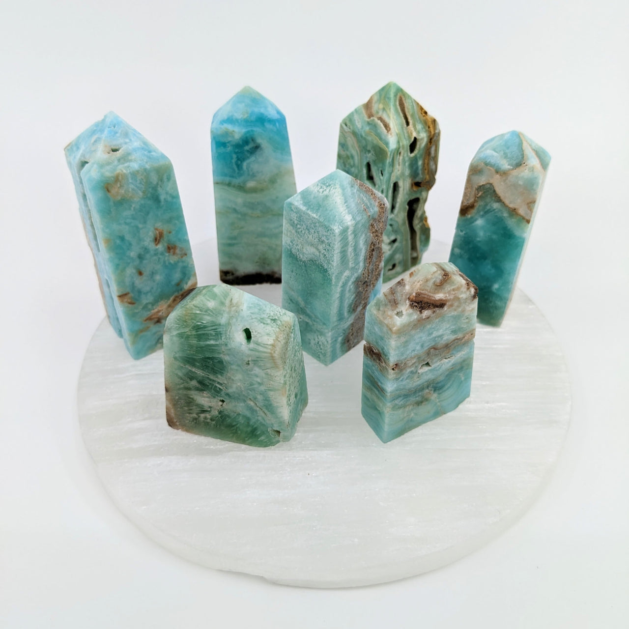 Hemimorphite 1.75 - 3’ Tower #LV2414 featuring turquoise green and brown quartz crystals