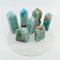 Thumbnail for Hemimorphite 1.75 - 3’ Tower #LV2414 featuring turquoise green and brown quartz crystals