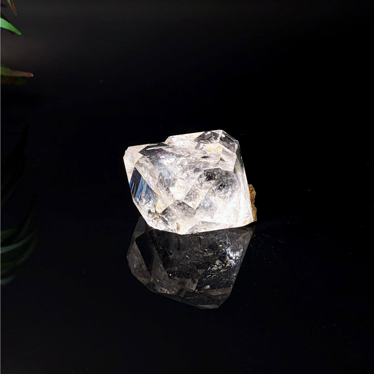 Rough point Herkimer Diamond 1’ on black surface - Product #LV4079