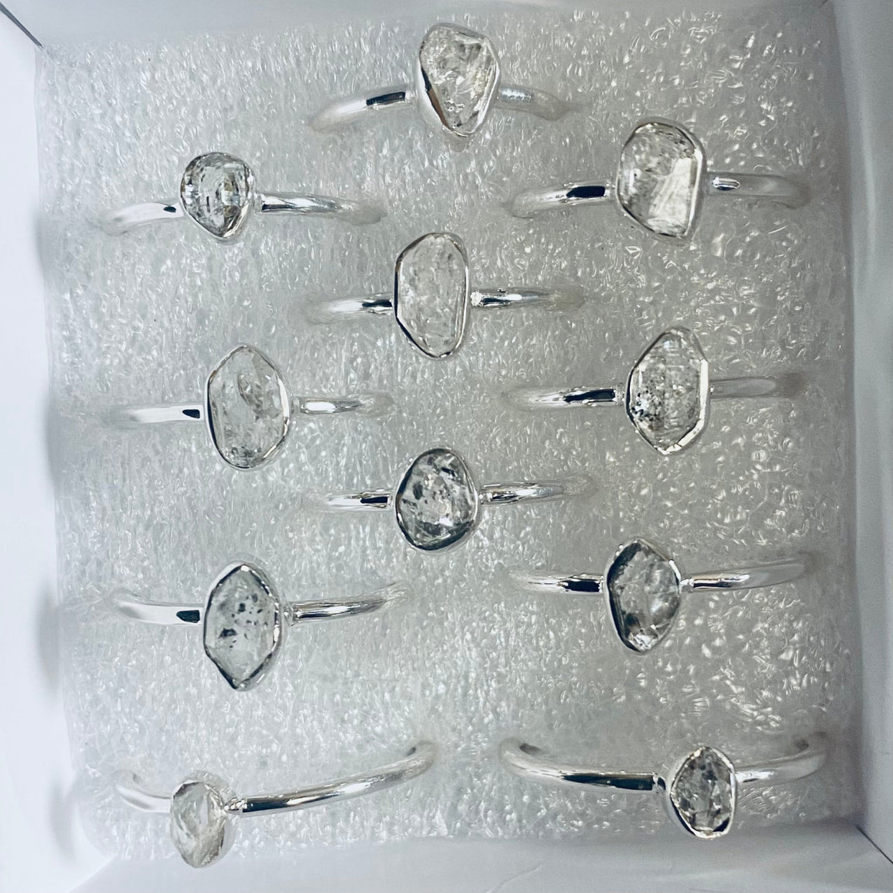 Box of Herkimer Diamond Sterling Silver Rings from collection, Dainty Ring #J613