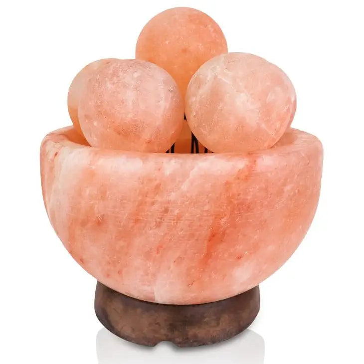 Pink quartz sphere with three spheres on wooden base - Himalayan Salt Lamp Abundance Bowl