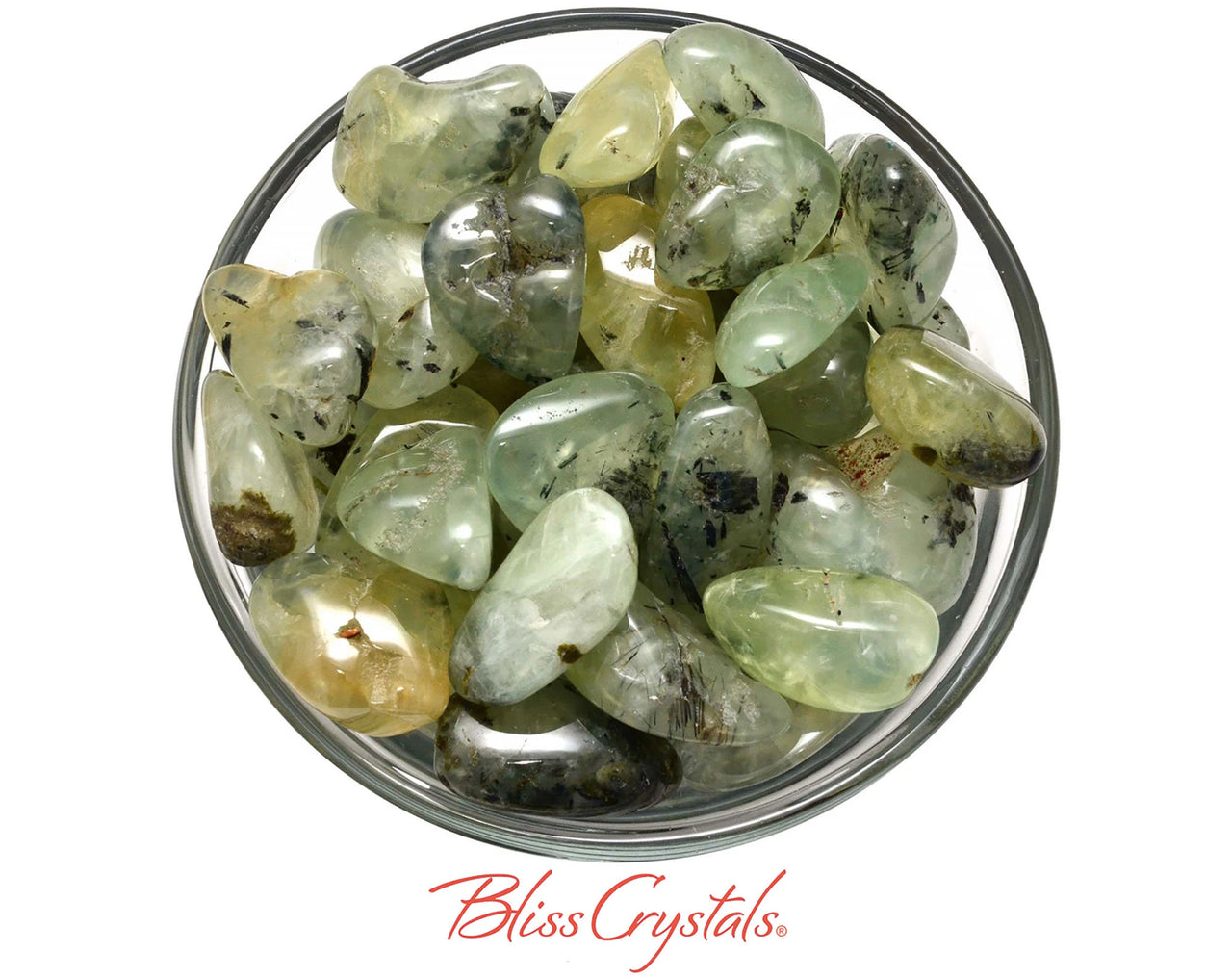 1 Rutilated PREHNITE Tumbled Stone Black Tourmaline & Epidote Needles Healing Crystal and Stone Jewelry Crafts #RP01