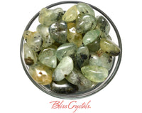 Thumbnail for 1 Rutilated PREHNITE Tumbled Stone Black Tourmaline & Epidote Needles Healing Crystal and Stone Jewelry Crafts #RP01