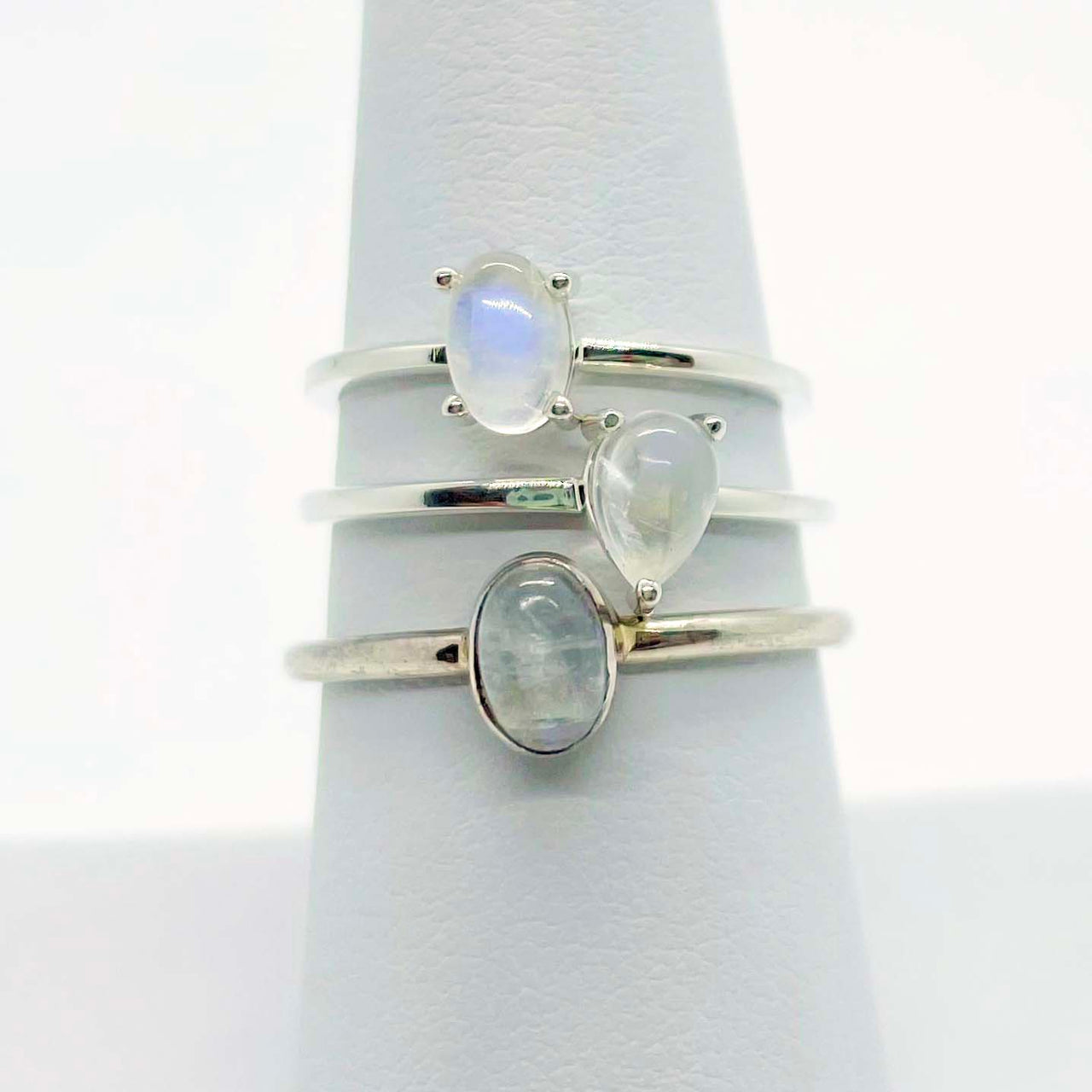 Rainbow Moonstone Sterling Silver Dainty Ring Polished #J519