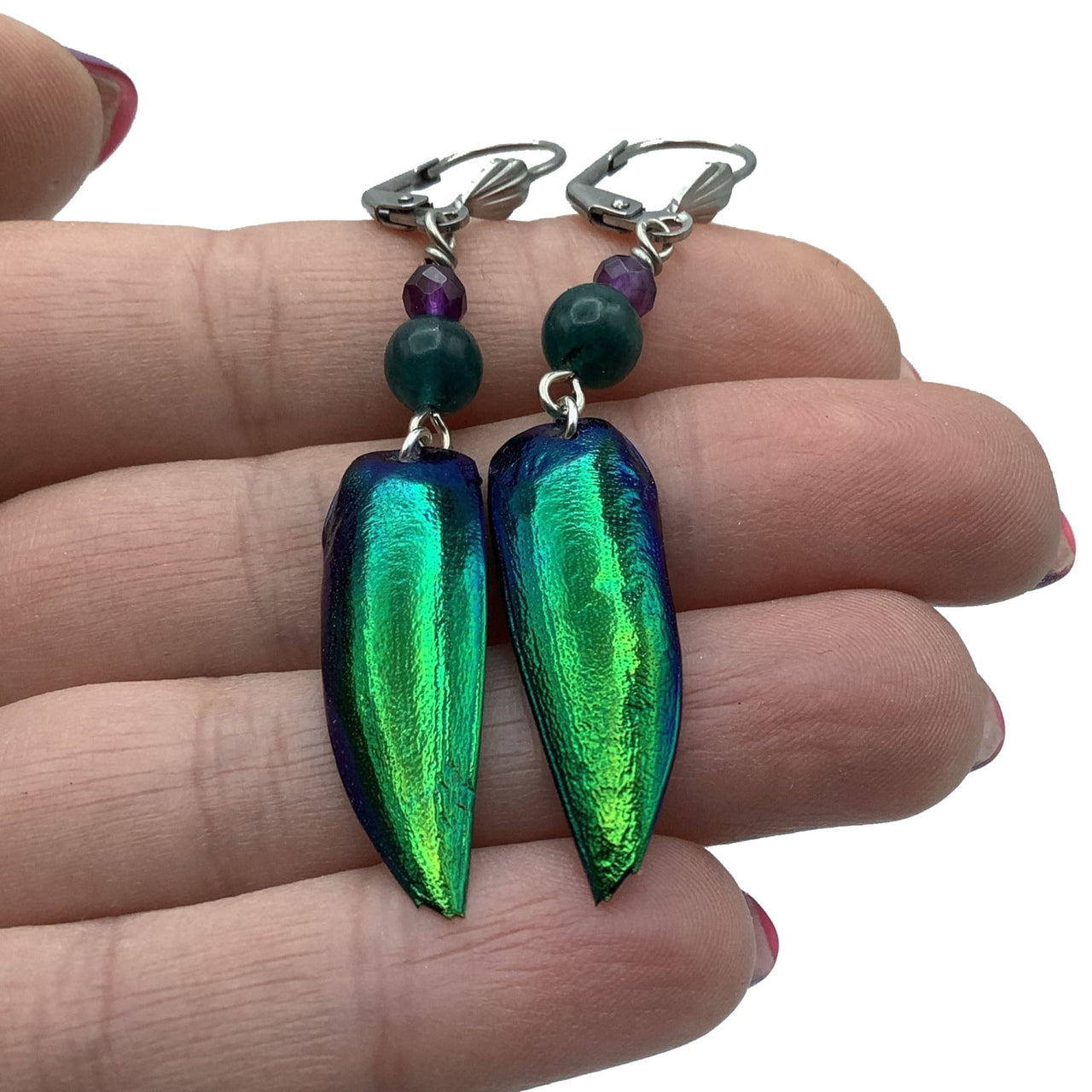 Jewel Beetle Earrings Apatite and Mini Amethyst - 25% OFF - #SK2186