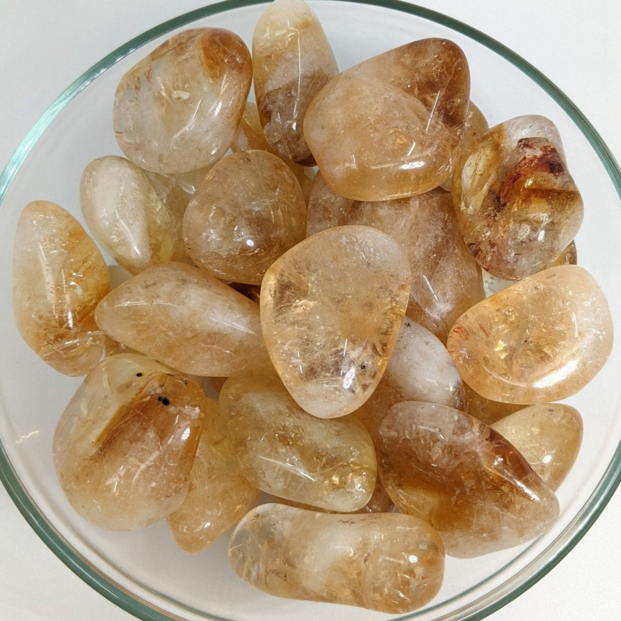 28gm parcel citrine tumbled stones in a bowl - Jumbo Citrine Tumble Stone - Fire & Ice #SK7883