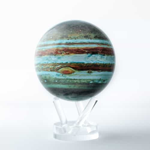 Glass egg design Mova Globe with acrylic base, planetary theme in blue and brown