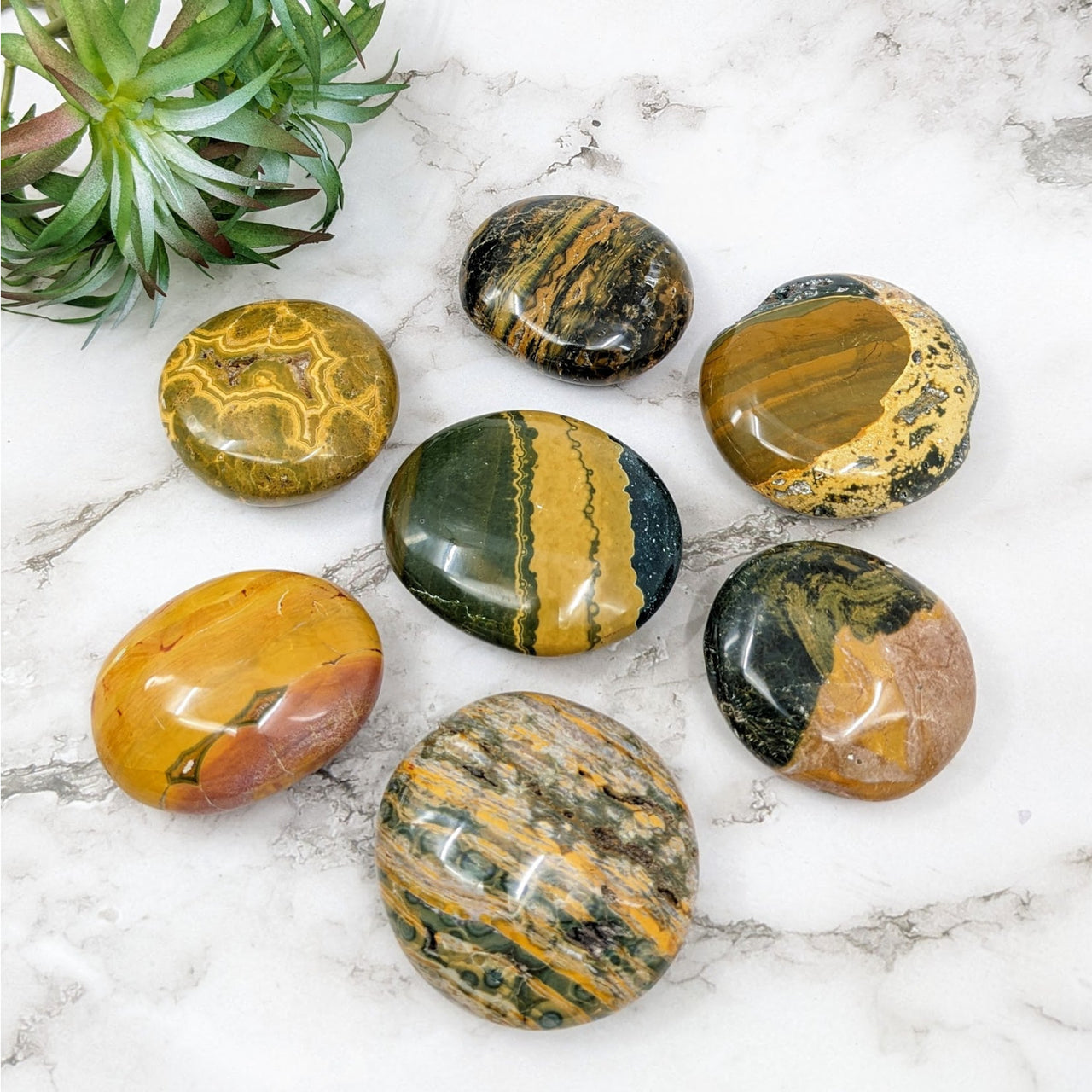 A selection of ocean jasper marbles from the Kabamby Ocean Jasper Pebble LV4554 collection