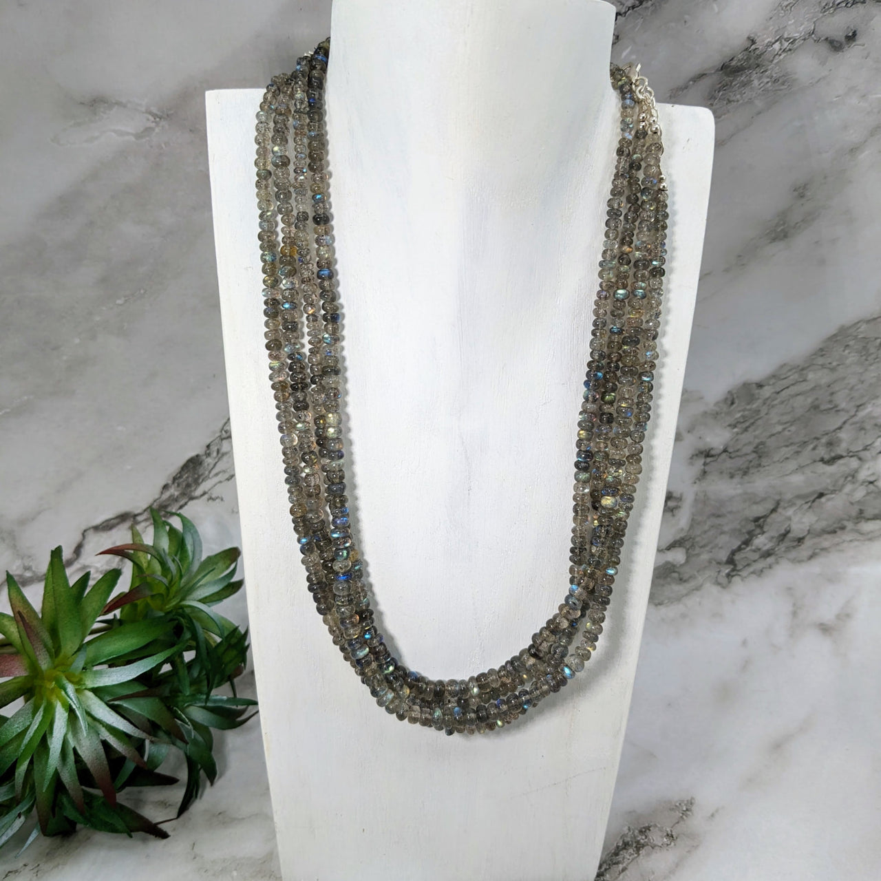 Labradorite Beaded Necklace - ’The Multi Bea,’ 16-18’ Adjustable, Elegant and Versatile Jewelry