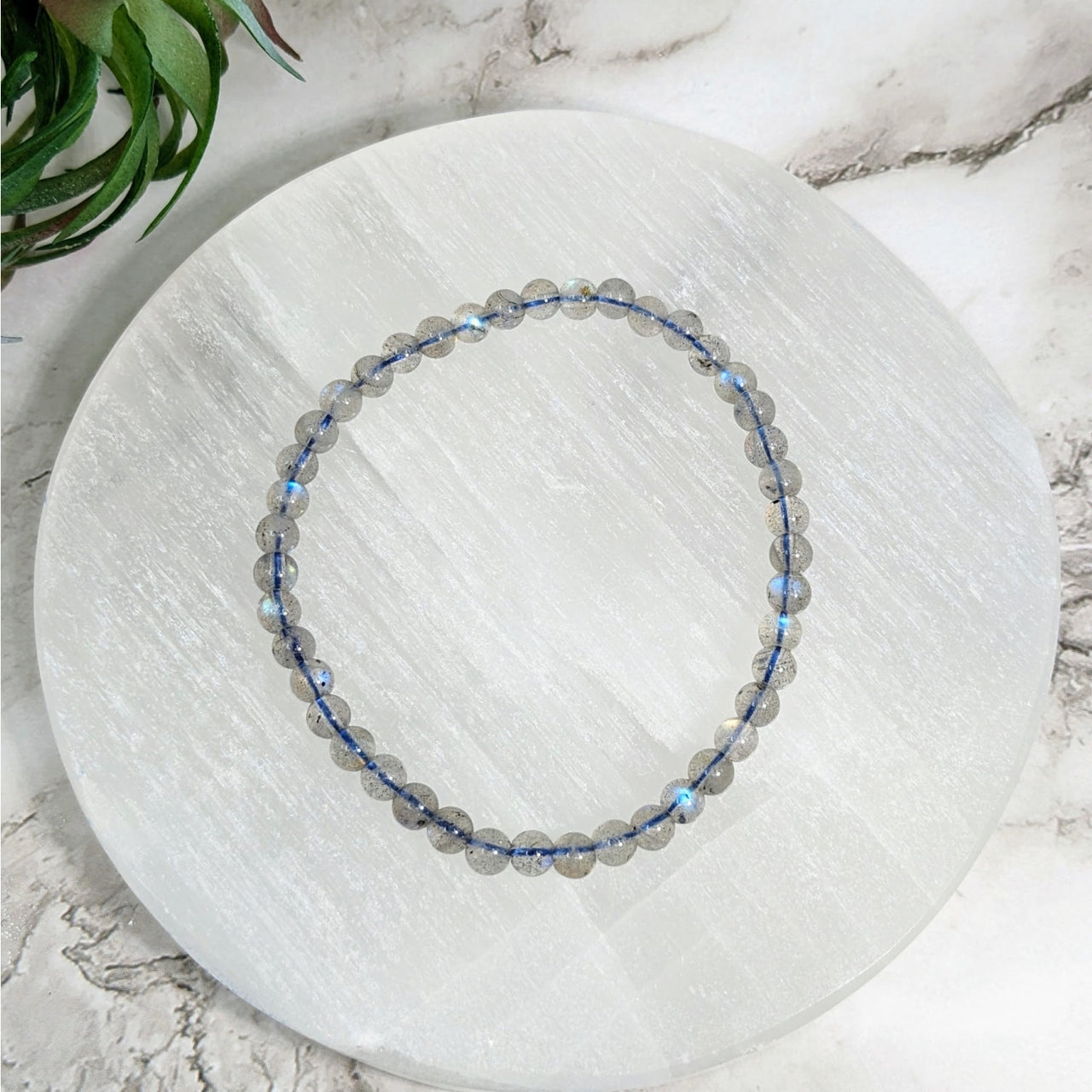 Labradorite 7’ Beaded Bracelet 4mm #LV4044 - Elegant Blue and White Beaded Jewelry