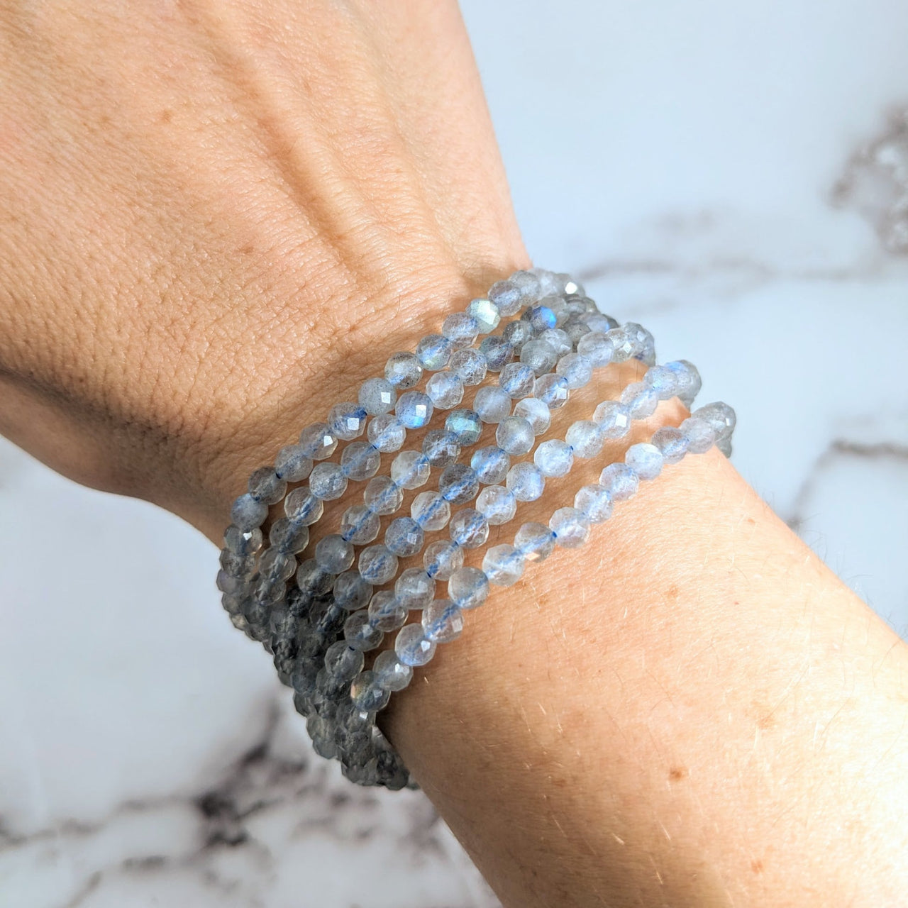 Blue Quartz Bracelet from the Labradorite Collection, 7’ Faceted 4mm, Product #LV1933