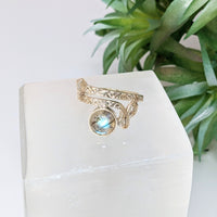 Thumbnail for Gold Ring with Blue Topaz Stone from Labradorite Snake Silver Ring Collection #LV2787