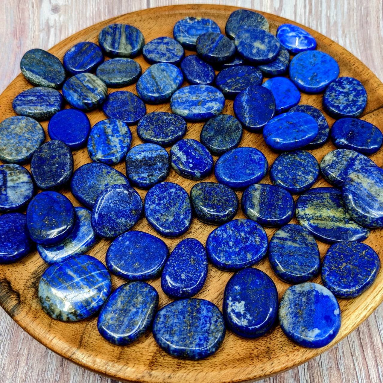 Lapis Lazuli 1’ Small Palm Stone on Wooden Plate - Enhance Healing with Blue Lap Stone #SK9948