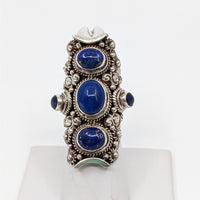 Thumbnail for Silver ring with lapis lazuli stones and beads, named ’Lapis Lazuli 5 Stone Size 6.5 Ring’