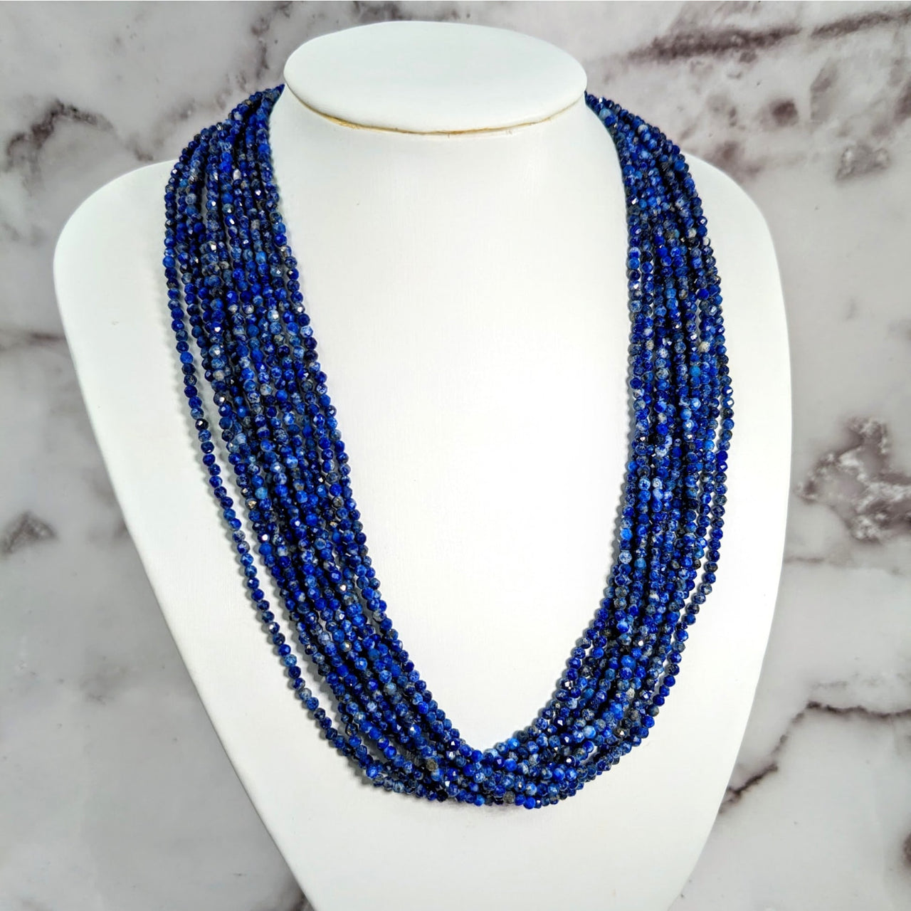 Lapis lazuli faceted multi strand necklace with blue beads for elegant style