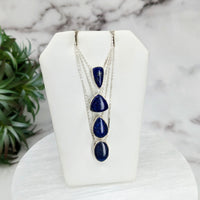 Thumbnail for Close-up of Lapis Lazuli Polished Necklace with Blue Stone on Sterling Silver Slider Pendant