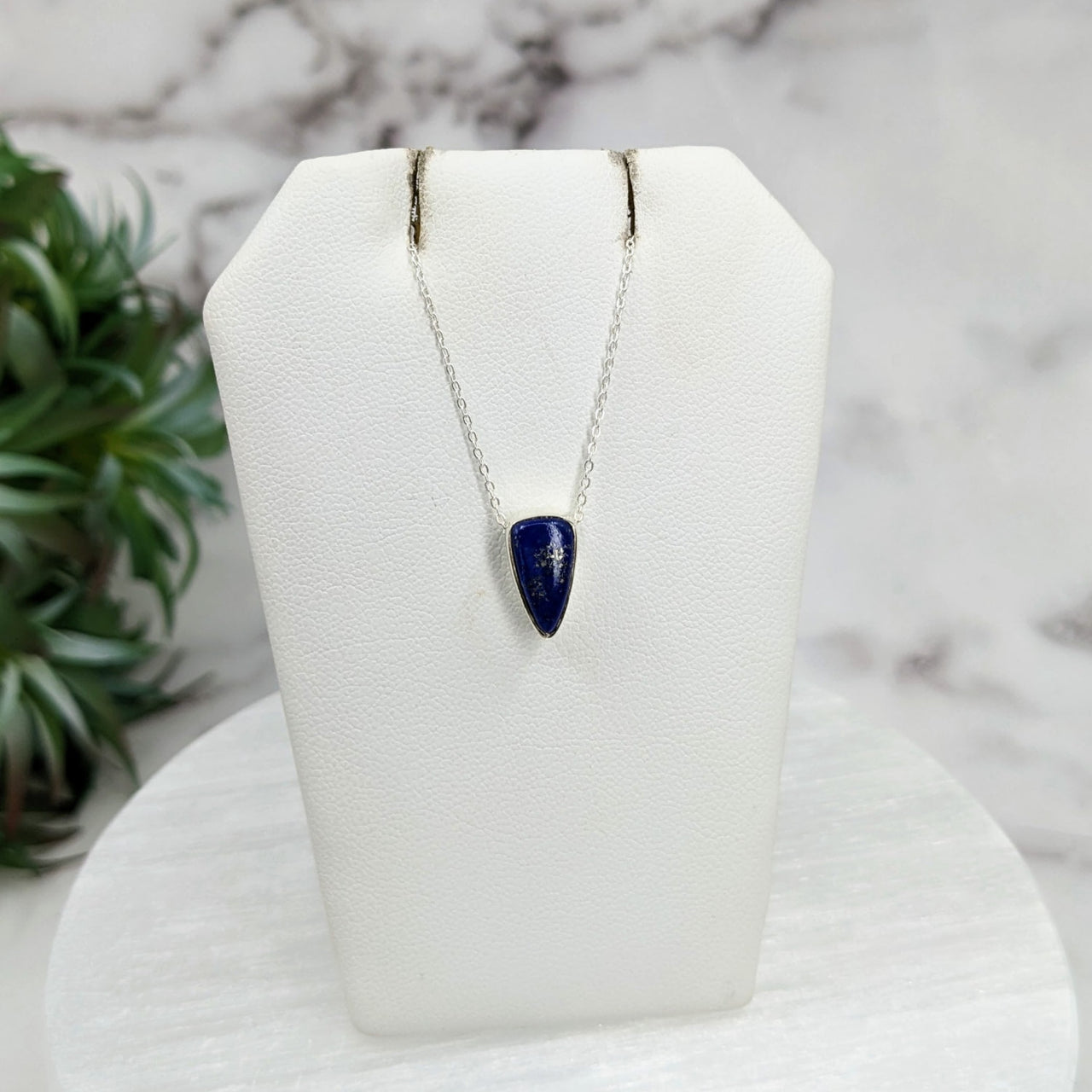 Lapis Lazuli Polished Necklace with Sterling Silver Slider Pendant on 18’ White Chain