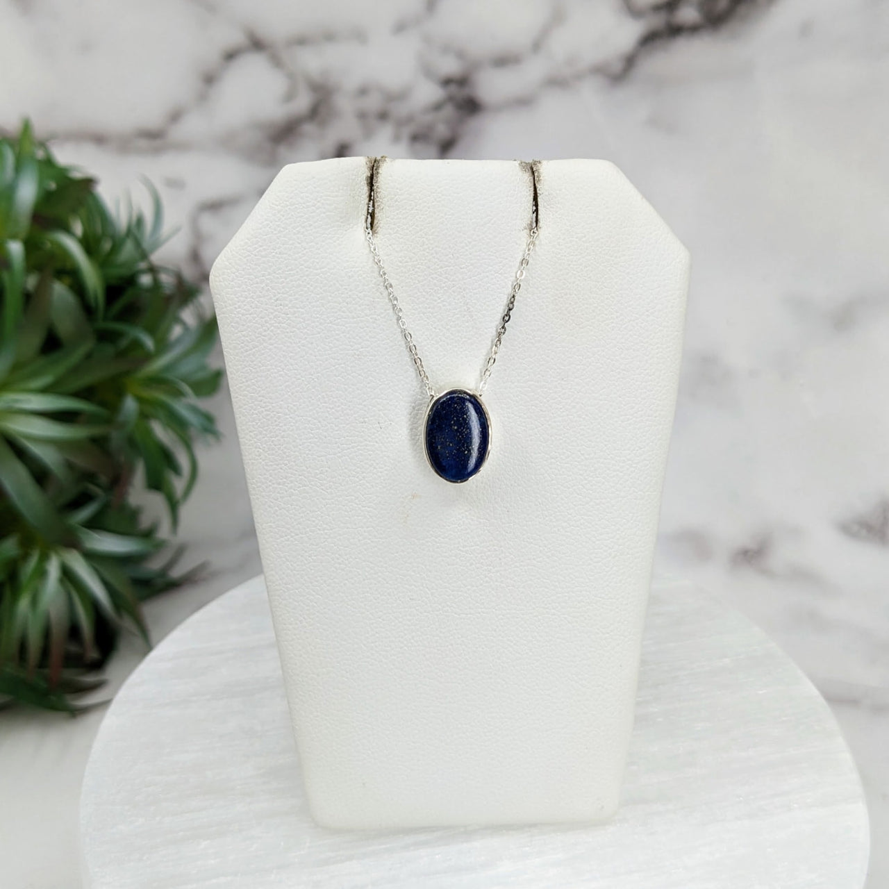 Lapis Lazuli Polished Necklace Sterling Silver Slider Pendant on 18’ Chain #LV3234