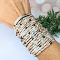 Thumbnail for Vintage Leather Wrap Bracelet with Studs, Adjustable 6.5-7.5’, 21 Strands #LV2755