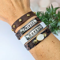 Thumbnail for Leather wrap bracelet in brown, adjustable and sleek design, perfect for wrist sizes 6-7.5’