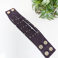 Thumbnail for Leather Bracelet 7-8’ 9 Strand with Brass Buttons and Rhinestones - Adjustable #LV2754