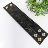 Thumbnail for Black leather bracelet with brass hardware, zipper pouch 7-8’ adjustable #LV2751