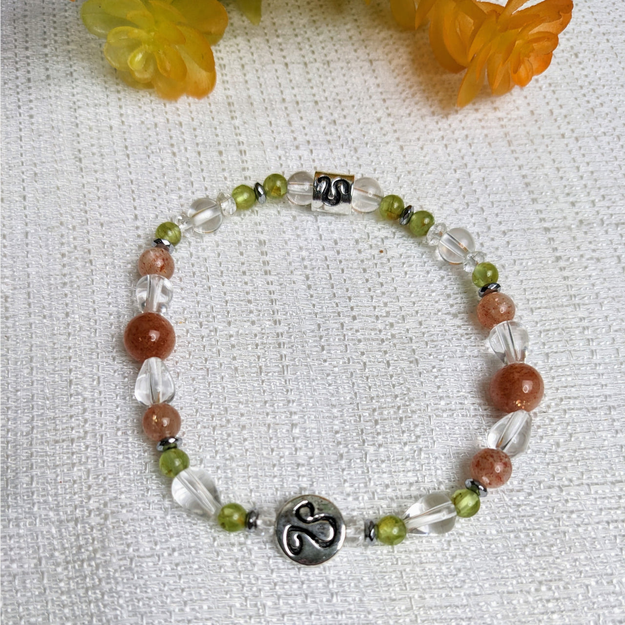 Leo Zodiac Handmade Beaded Bracelet with Green and Orange Beads 7’ Astrology Sign Jewelry