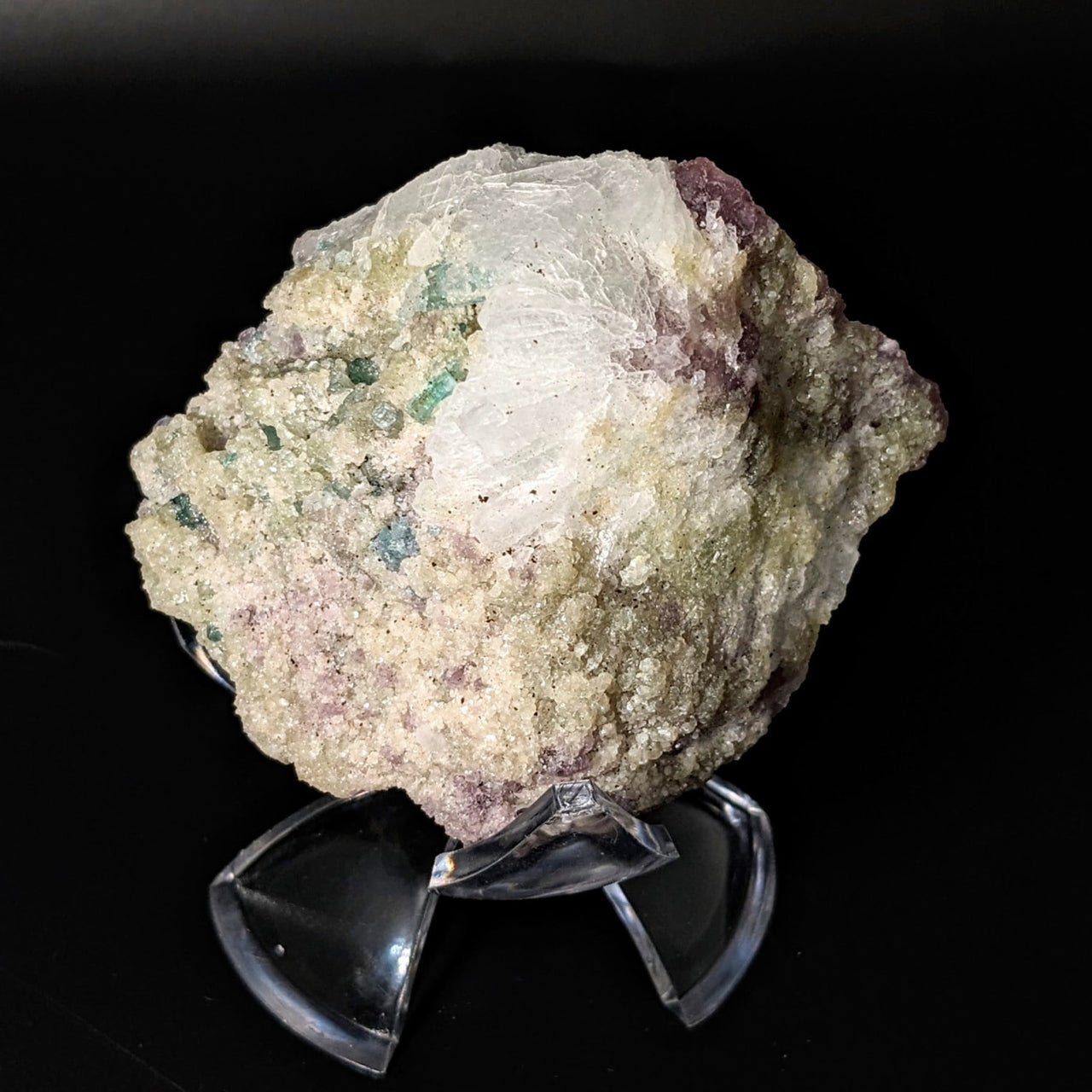 Lepidolite, Cleavelandite, and Tourmaline Rough mineral specimen #LV2040 with white and green hues