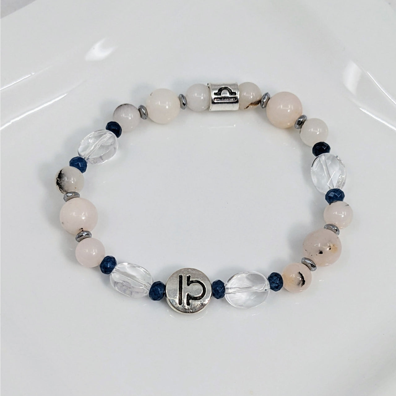 Libra Zodiac Handmade Bracelet with White and Blue Beads 7’ Astrology Jewelry #LV2886