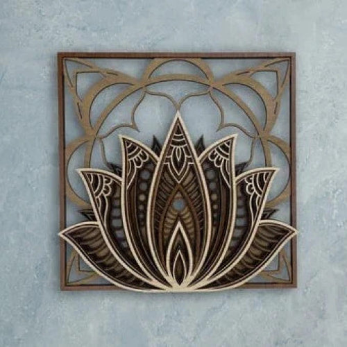 Lotus Flower 3D Etched Wood Wall Decor #Q303 - Elegant metal and wood lotus wall art