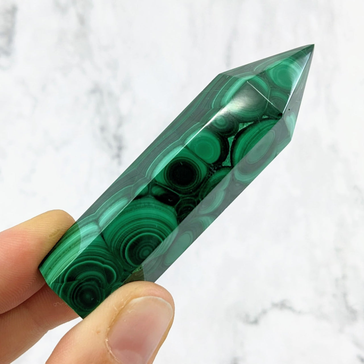 Green and black marble pen with white background from Malachite 2.7 - 3.1’ Tower #LV1460