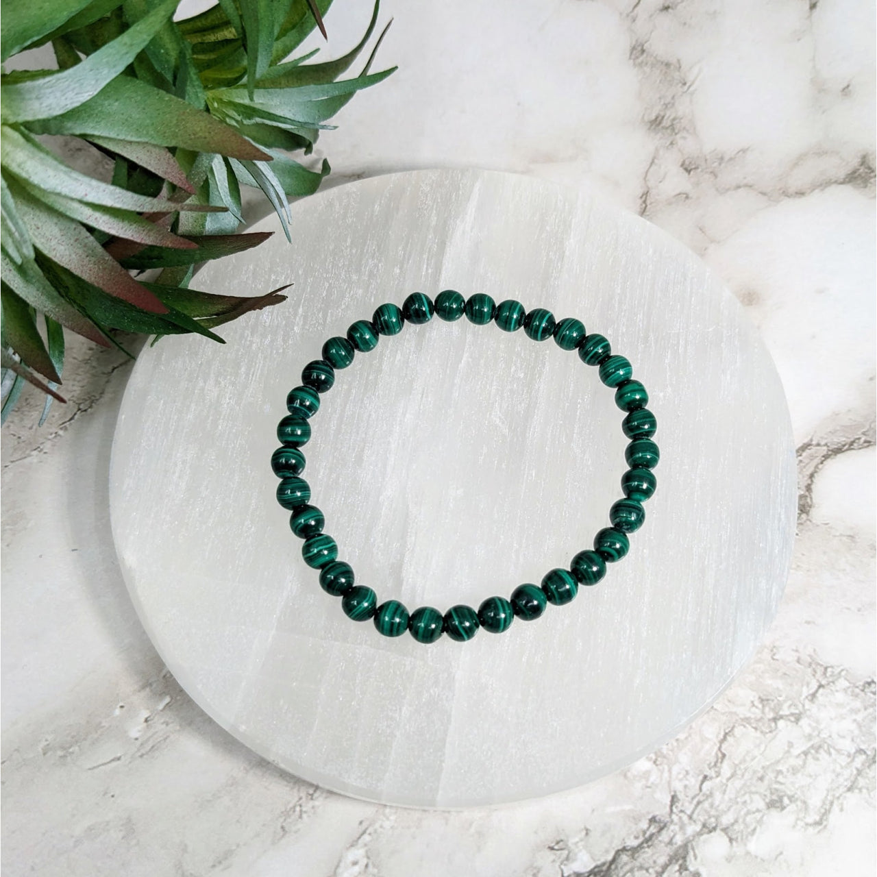 Elegant Malachite 7’ Beaded Bracelet with 5mm emerald green beads, SKU: LV4066