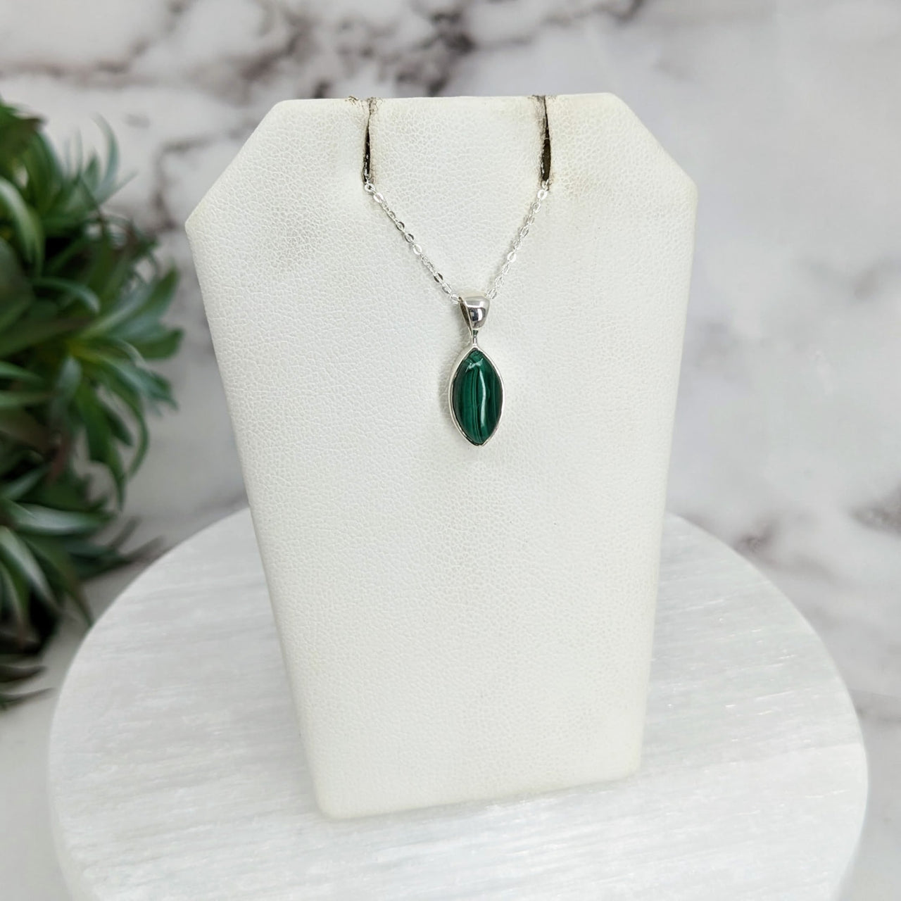 Malachite Polished Necklace Sterling Silver Slider Pendant on 18’ Chain #LV3263