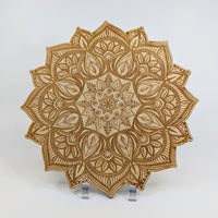 Thumbnail for Intricate mandala flower design etched on alder wood grid - Mandala 16 #K081