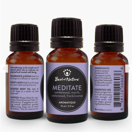 Three bottles of Meditate Essential Oil Blend Aromatique by Best of Nature #BN29