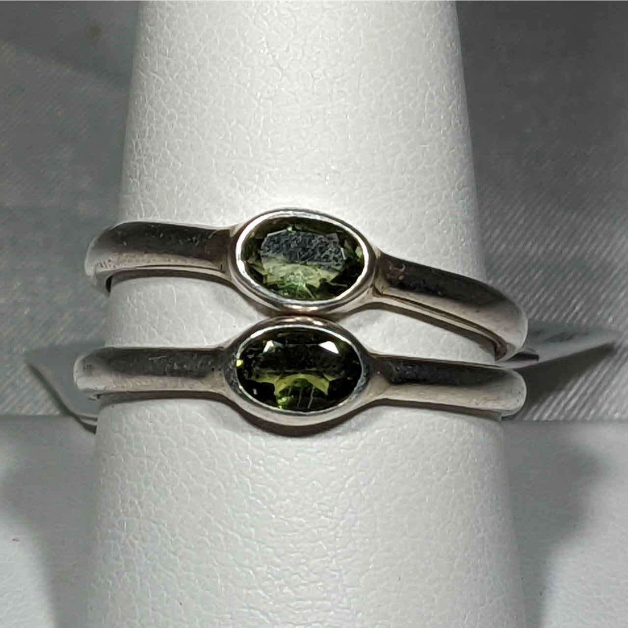 Moldavite Faceted Oval Cut, Sterling Silver Ring #SK2619 with a green stone