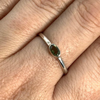 Thumbnail for Woman’s hand wearing Moldavite Faceted Oval Cut, Sterling Silver Ring #SK2619