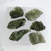 Thumbnail for Moldavite Raw Large 1.1-1.3gm Chunk Czech Rep. #LV3469 green crystals on white surface