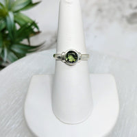 Thumbnail for Green Tourmaline Ring on White Pedestal - Moldavite S.S. Round Faceted Ring #LV5027